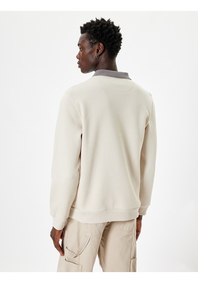 Koton Polo Yaka Sweatshirt Uzun Kollu Pamuk Karışımlı Bej 5wam70030mk Ekru