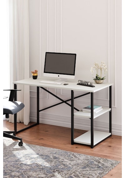 Ceramical Msr Raflı Ofis Bilgisayar Çalışma Masası Beyaz 60 x 120 x 72 CM