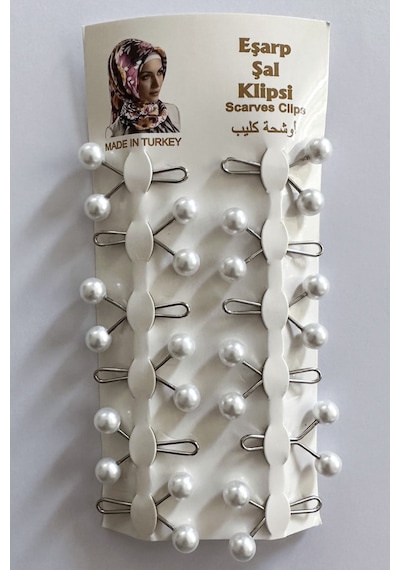 Melodi Scarf Tesettür Eşarp Şal Klipsi Beyaz Renk 12 Adet Beyaz-03