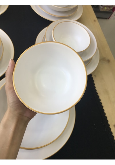 Keramika Mat Beyaz El Dekor Altın 24 Parça 6 Kişilik Yemek Takımı