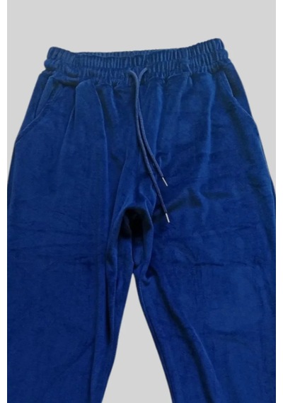 Najmaddin.com Tedar Parlak Kadife Cepli Pantolon Eşofman Pijama Altı Unisex Lastikli Paça Lacivert Najmaddin