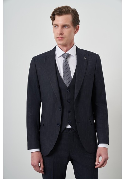Morven Erkek Lacivert Trend Yelekli Slim Fit Sivri Yaka Takım Elbise 25mc001069200 Lacivert