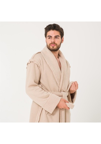 Miespiga Sherpa Suni Yünlü Teddy Peluş Erkek Sabahlık-Bej