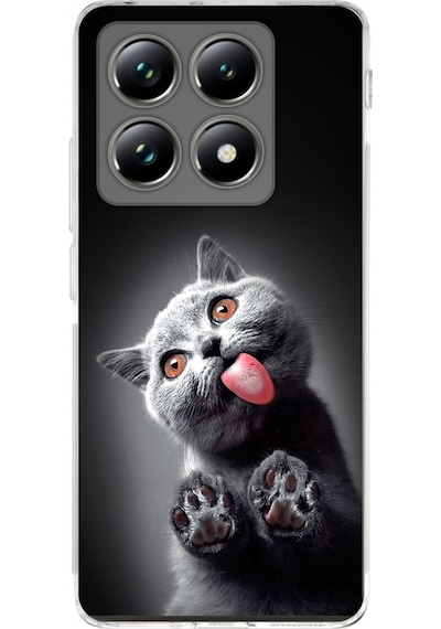 Xiaomi Mi 14t Pro İle Uyumlu Kedi 2 Baskılı Kamera Korumalı Şeffaf Kılıf Şeffaf