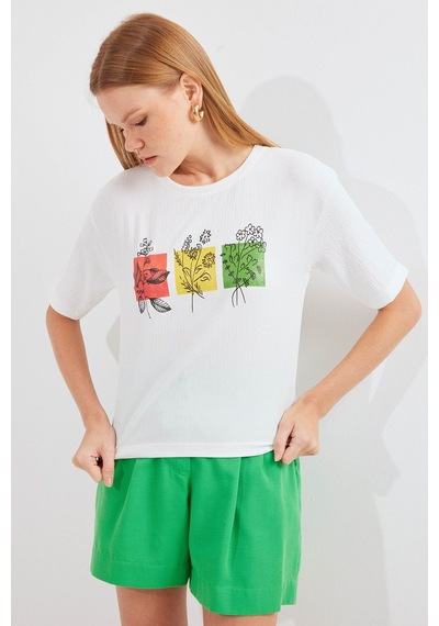 Hiccup Bdart Baskılı Yuvarlak Yaka T-shirt Beyaz