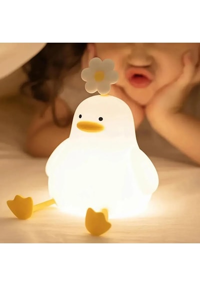 Sevimli Tasarım Çocuk Gece Lambası, Led Duck Şeklinde, Çiçek Detaylı, Beyaz Ve Sarı Renk, Dekor Diğer