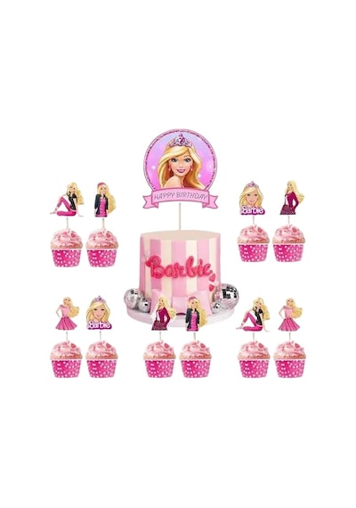 Barbie Cake Topper Set Pasta Seti 20 Kürdan 25 Kek Kalıbı 1 Pasta Üstü Büyük Doğum Günü Pasta Süsü +3
