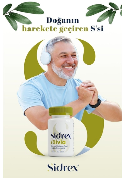 Sidrex Olivia Zeytin Yaprağı Eki Tip 2 Kolajen Yumurta Kabuğu Zarı İçeren Takviye Edici Gıda 60 Tablet