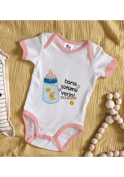 Bk Gift Bk Kids Bana Sütümü Verin Tasarımlı Pembe Bebek Body Zıbın-1 3-6 Ay Sarı