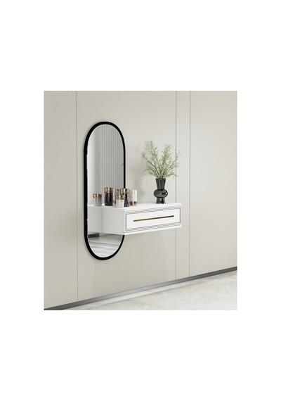 Glow 70cm Duvara Monte Kapaklı Raflı Modern Dresuar Beyaz-altın Beyaz