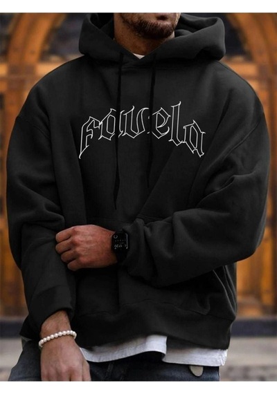 Favela Sweatshirt - Siyah Baskılı Oversize Kapüşonlu Siyah