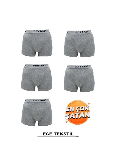Baytaş Ekonomik Pamuklu Likralı Erkek Boxer 5'Li Gri