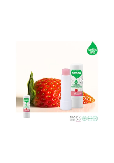 Siveno %100 Doğal Dudak Koruyucu Çilek Bitkisel Lip Balm Dudak Kremi Nemlendirici Parlatıcı Onarıcı 6 G