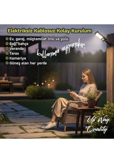 Upway Güneş Enerjili 128 Led Duvar Lambası - 1000 Lm Su Geçirmez Aydınlatma