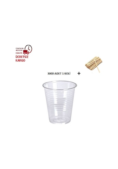 Plastik Pet Bardak 180 Cc 3000 Adet Ahşap Karıştırıcı