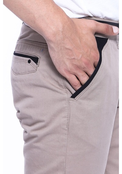 Garnili Cepli Desensiz Slim Fit Açık Bej Erkek Pantolon - Wessi Bej