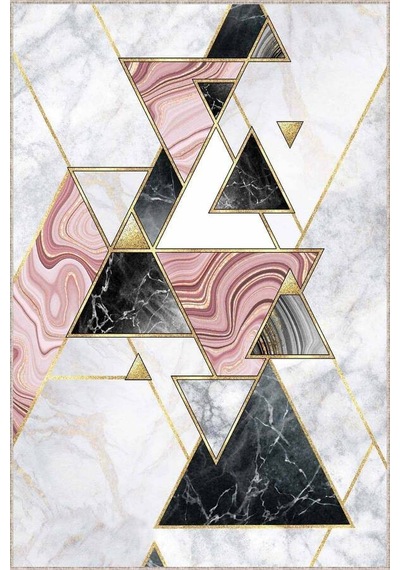 Pembe Gold Kaymaz Geometrik Özel Ölçü Rulo Yolluk Ar451n11 Gold - Pembe