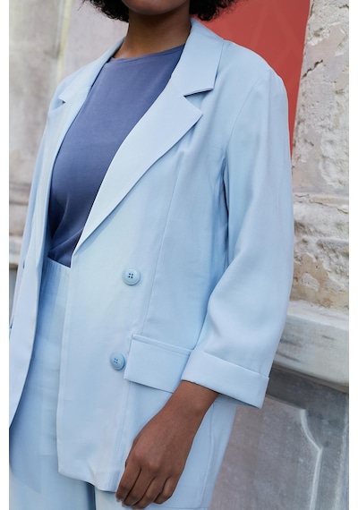 Kadın İpeksi Dokulu Modal Kumaş Yakalı Cep Kapaklı Oversize Salaş Blazer Ceket-mavi Mavi