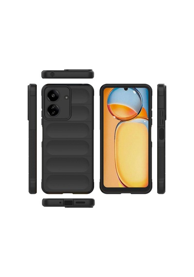 Xiaomi Redmi 13c Kılıf Kamera Korumalı Esnek Silikon Parmak Şeritli Pazarplus Siyah