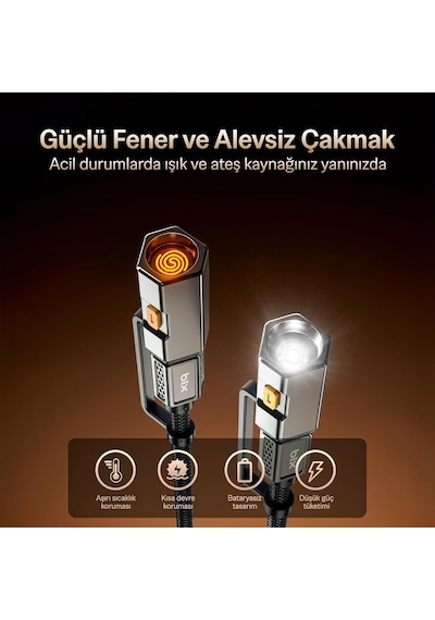 Tr T2ın1c 240w Led Fener Ve Alevsiz Çakmak Fonksiyonlu Type-c To Type-c Şarj Ve Data Kablosu 1.2 Metre Siyah Genel 33940276