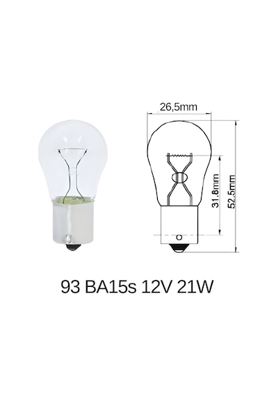 Oto Ampul 93 Ba15s 12v 21w Tek Duyarlı Düz Tırnak Şeffaf Işık Sinyal Fren Ve Geri Vites Lambası Standart Halojen Inwells Inw001 022 10 Adet