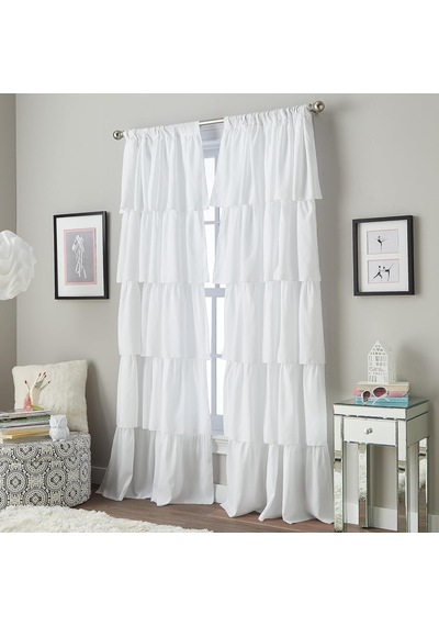 Lexroo Volants Dantelli Perde Panel, Polyester, Beyaz, 63-ınch