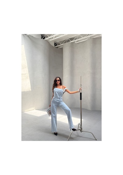 Kene Jeans Bol Paça Buz Kar Bahçıvan Kot Tulum Buz Kar