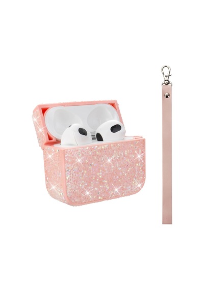 Apple Uyumlu AirPods Pro 2 Zore Airbag 45 Bilek Askı Aparatlı Simli Şeffaf Kılıf Pembe