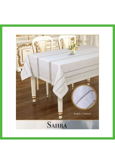 Vaveni Sahra Krem 160x260 Cm Dantelli Ajurlu Keten Masa Örtüsü Zarif Yemek Masası Dekoru Arz