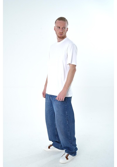 İntersivin Oversize Düz Beyaz Erkek T-shirt Beyaz