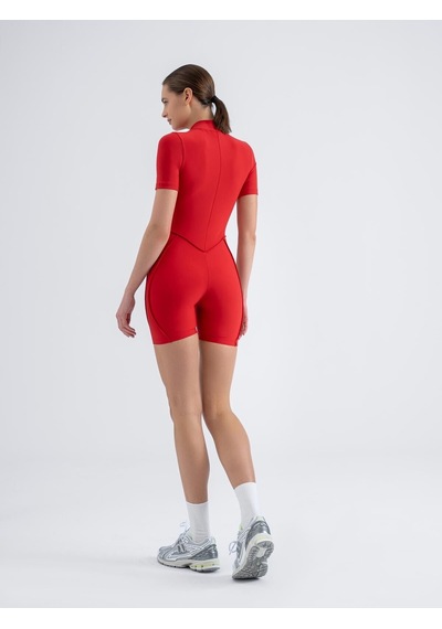 Lismina Dikişle Modellenmiş Spor Tayt Şort Tulum Kırmızı