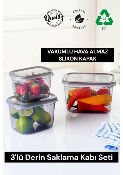 Colony Extra Saklama Kabı Seti 3 Adet Derin Saklama Kabı- 800 Ml+1300 Ml+2300 Ml Plastik Gri Diğer