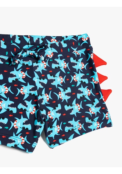 Koton Köpek Balığı Baskılı Beli Bağlamalı Deniz Şortu Lacivert Desenli 5skb00005mm Lacivert Desenli