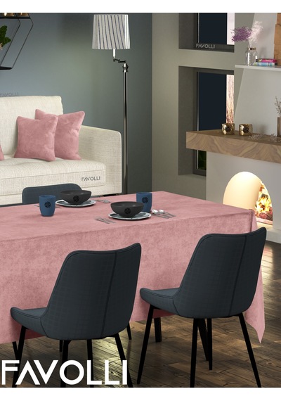 Kadife Dokulu Açık Pembe Renk Masa Örtüsü Açık Pembe