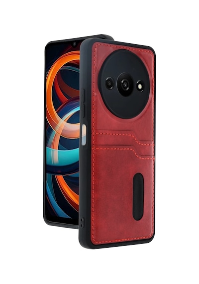 Xiaomi Redmi A3 4g Uyumlu Kılıf Sara Kartvizitli Deri Kılıf - Kırmızı