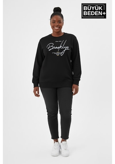 Süperlife Kadın Büyük Beden El Yazılı Brooklyn Baskılı Bisiklet Yaka İnce Sweatshirt Spr26bswk956-6 Siyah Süperlife Kadın Büyük Beden El Yazılı Brooklyn Baskılı Bisiklet Yaka İnce Sweatshirt Spr26bswk956-6 Siyah