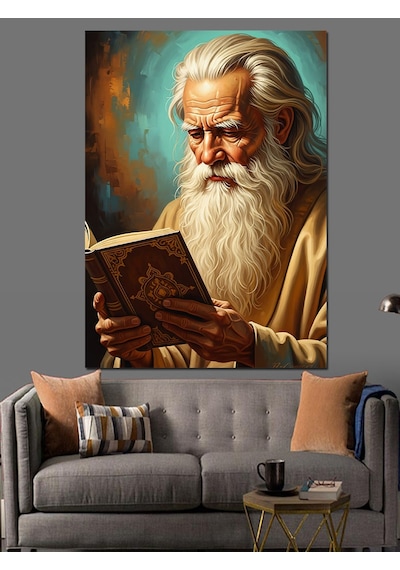 Ahşap Tablo Kitap Okuyan Sakallı Bilge