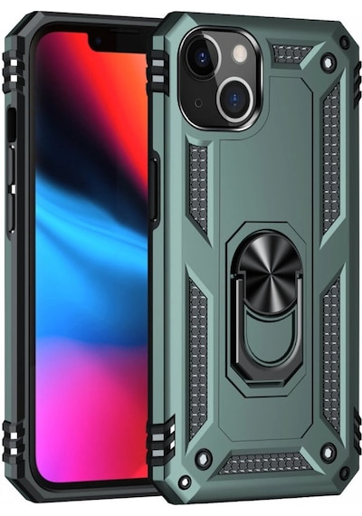 Apple  Uyumlu  iPhone 14 Plus Kılıf Sofya Yüzüklü Silikon Kapak - Yeşil Düz Renk