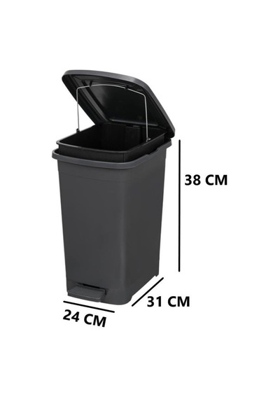 Omnipazar Elf-i343 Slim Pedallı Plastik Çöp Kovası İç Kovalı 15 Lt Antrasit
