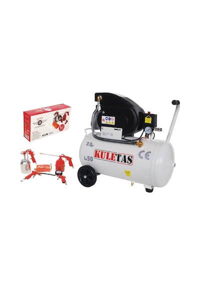 Kuletaş 2 Hp 8 Bar 50 LT Hava Kompresörü + Luft 5'li Havalı Alet Seti