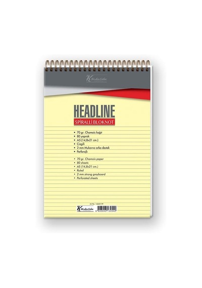 A5 Çizgili Karton Kapak 80 Yp. Spiralli Headline Bloknot Çok Renkli