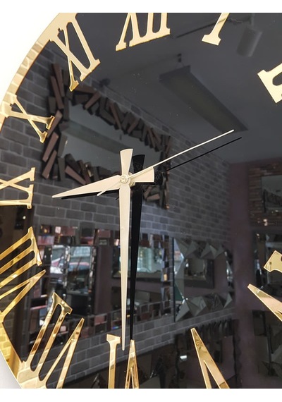 Ayna Denizi Golden Jet Black Model Altın Siyah Renk 50 Cm Dekoratif Aynalı Duvar Saati Siyah