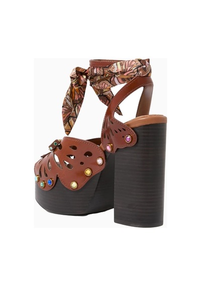 Kurt Geiger Butterfly 140 %100 Deri, Platform Topuklu Kadın Sandalet Koyu Kahverengi