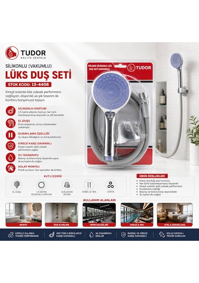 Milano Vakumlu - Silikon Lüks Duş Seti Duş Başlık Mix Silikon Hortum 1.5mt Mafsal 3 Kademe 5492 Çr