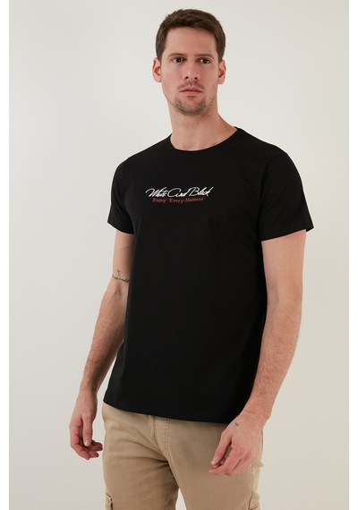 Buratti Pamuklu Slim Fit Bisiklet Yaka Yazılı Erkek T Shirt 541Enjoy Siyah