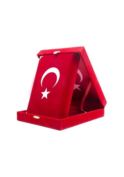 Kadife Kutulu Kuran-ı Kerim Çanta Boy, Ayyıldız, Kırmızı