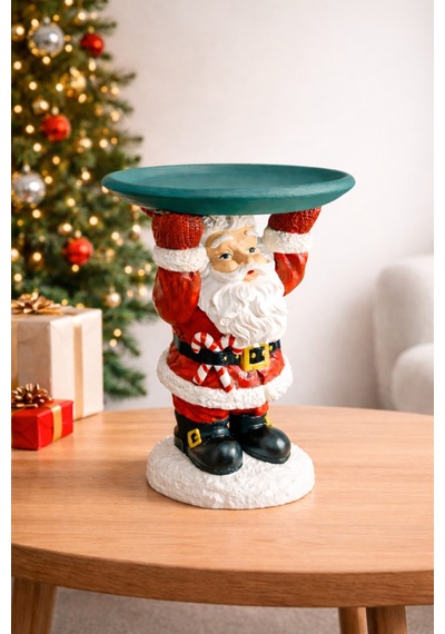 Noel Baba Biblo Dekoratif Tabaklı Sunumluk - Yılbaşı Sunum Tepsisi & Ev Dekorasyonu 22,5 Cm X 12,5 Cm