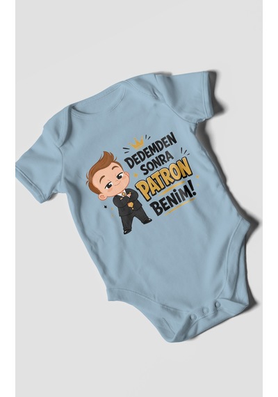 Morivokids Dedemden Sonra Patron Benim Kısa Kollu Bebek Body %100 Pamuk Bebe Mavisi