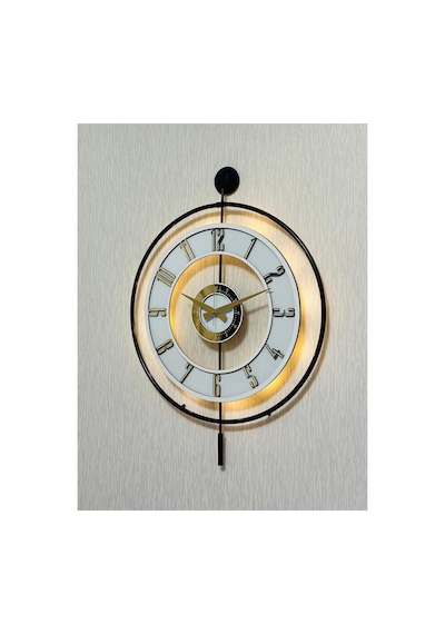Pey Aksesuar Metal Camlı Duvar Saati 50 X 70 Cm Orta Boy Işıklı Gerçek Cam M51-siyah-şefaf-beyaz-gold M51-siyah-şefaf-beyaz-gold