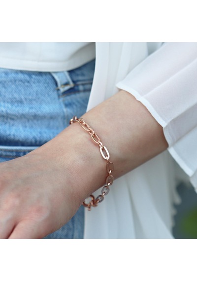 Trend Geçme Zincirli Rose Gold Kaplama Hallow Bileklik Gümüş